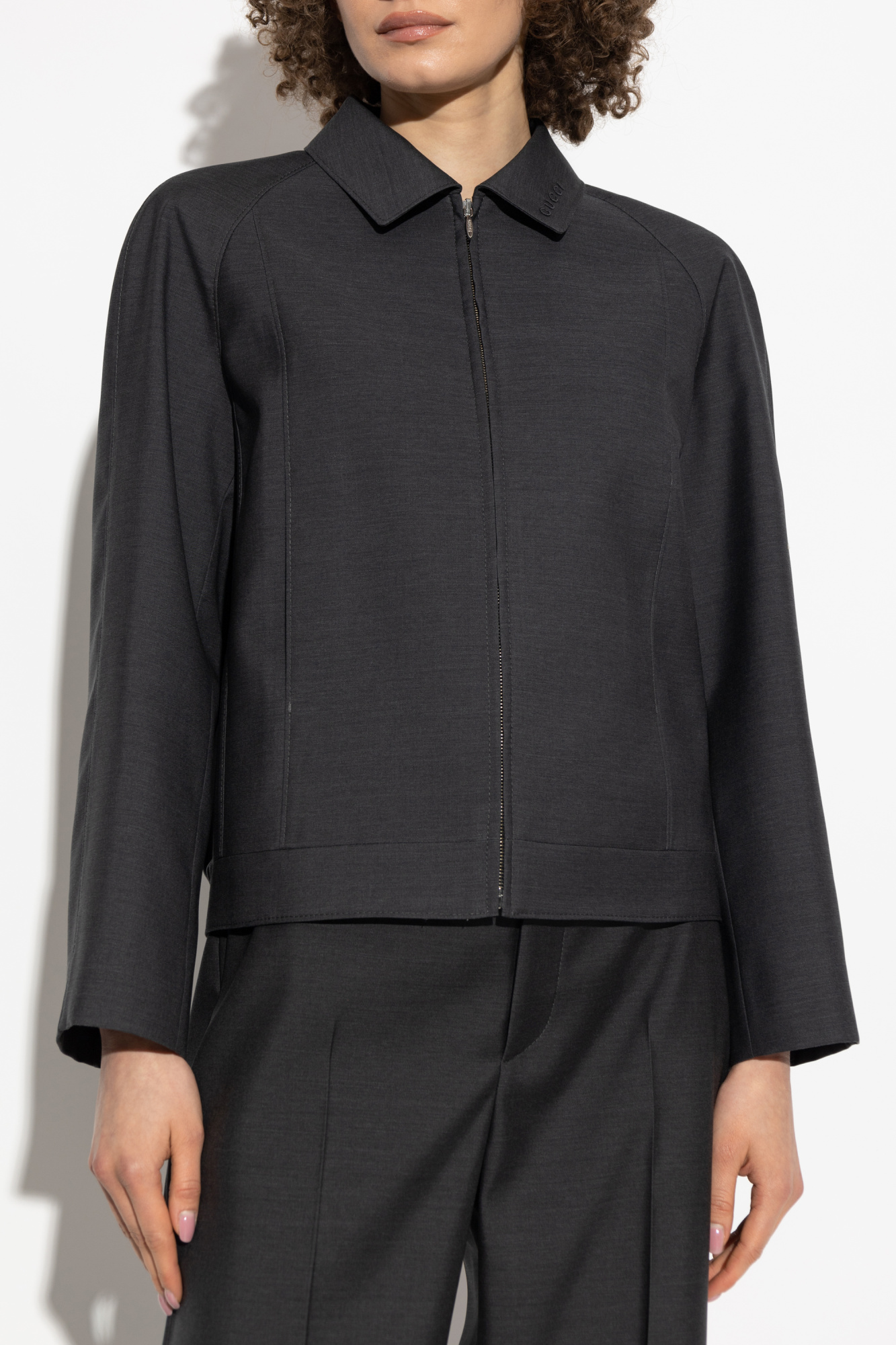 Gucci Wool jacket with embroidered logo on the collar